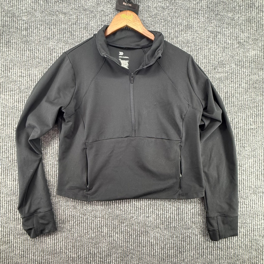 All in Motion Quarter Zip Pullover Womens XXL Black Excellent Cropped Activewear